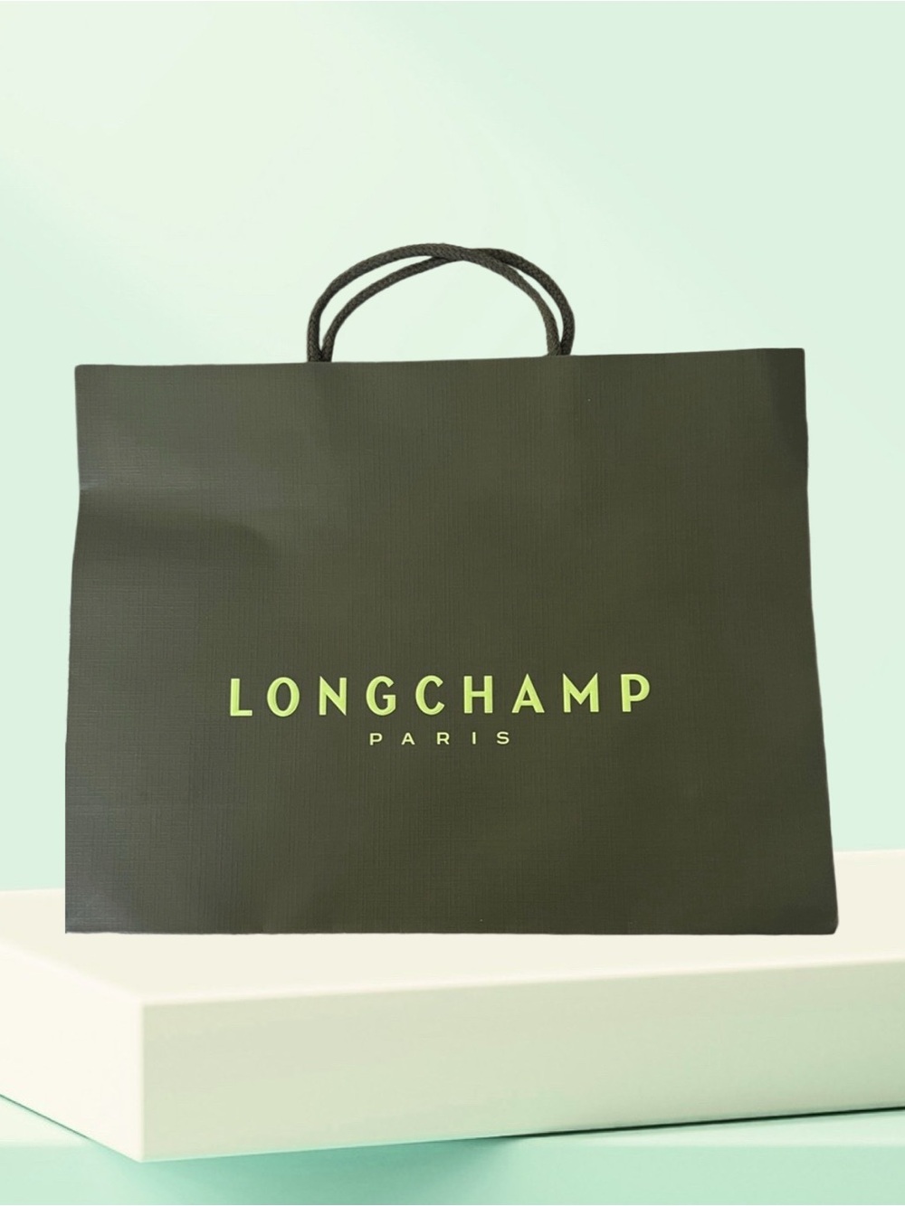 Longchamp Men's Dark Olive Green Shopper with Neon Logo